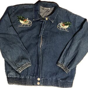 Vintage Teddi Blue Denim Jacket with Sleigh Embroidery